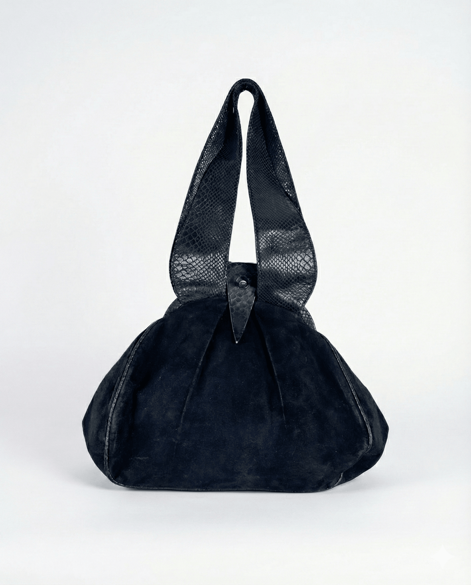 Leather Home Suede Handbag with Reptile Texture Handles - Funkify