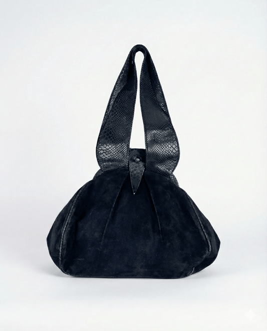 Leather Home Suede Handbag with Reptile Texture Handles - Funkify