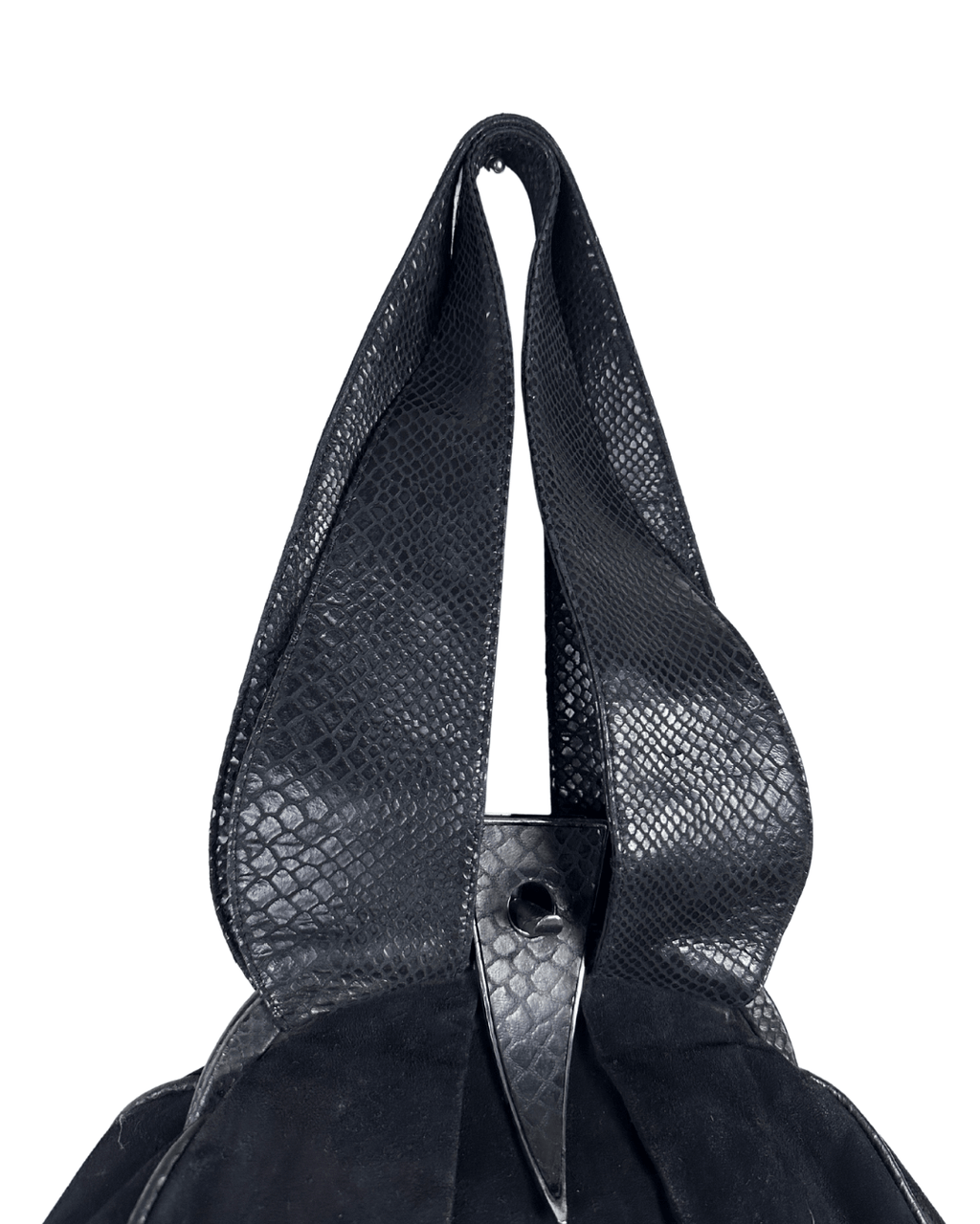 Leather Home Suede Handbag with Reptile Texture Handles - Funkify