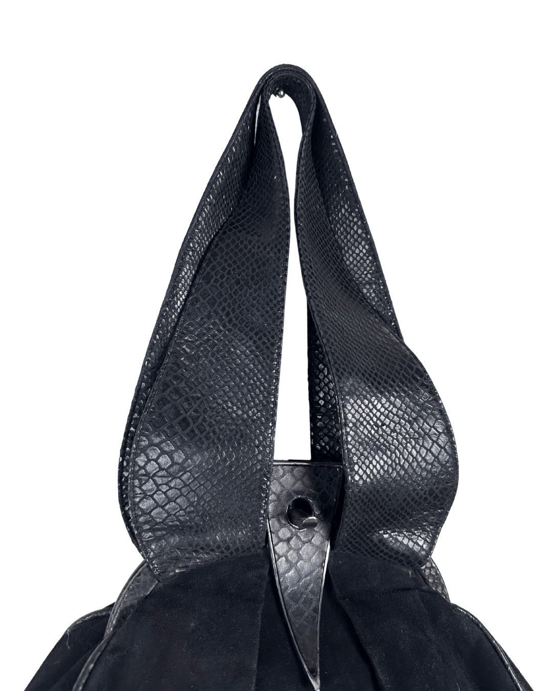 Leather Home Suede Handbag with Reptile Texture Handles - Funkify