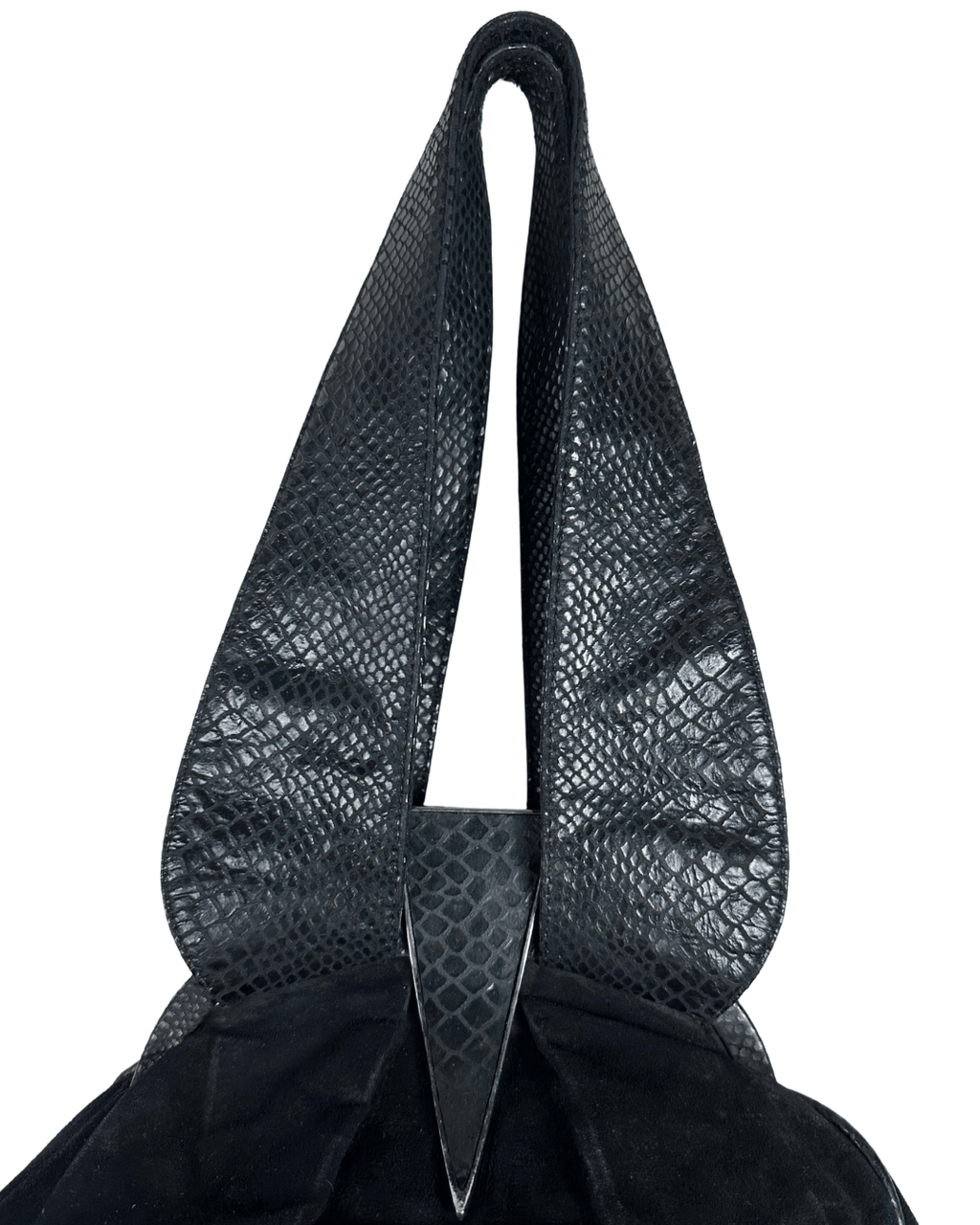 Leather Home Suede Handbag with Reptile Texture Handles - Funkify