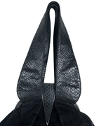 Leather Home Suede Handbag with Reptile Texture Handles - Funkify