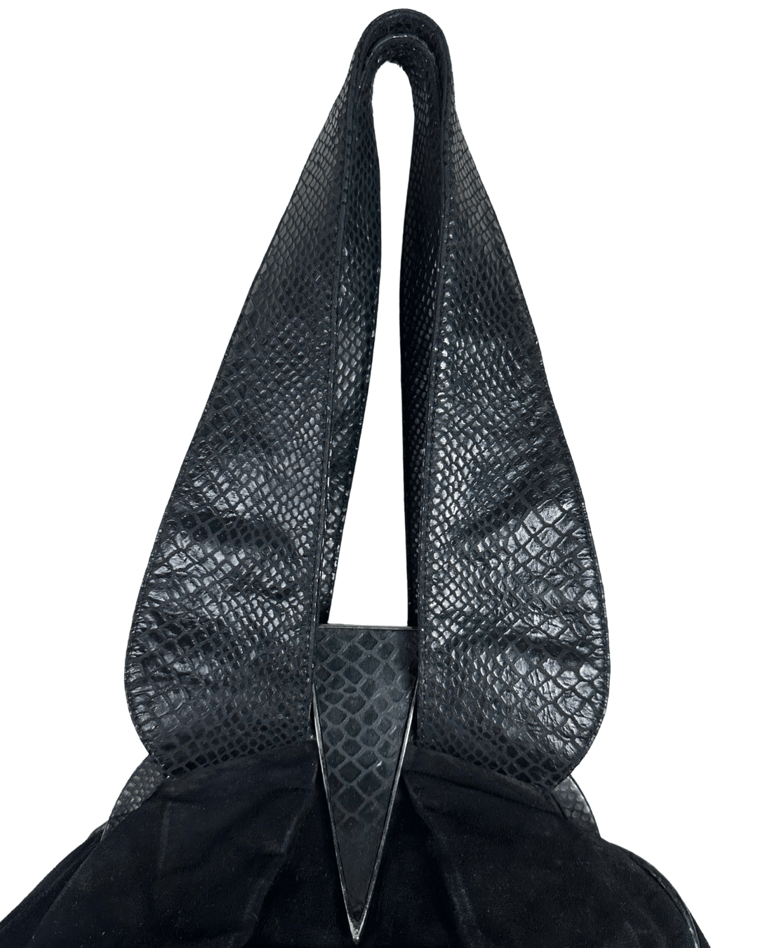 Leather Home Suede Handbag with Reptile Texture Handles - Funkify
