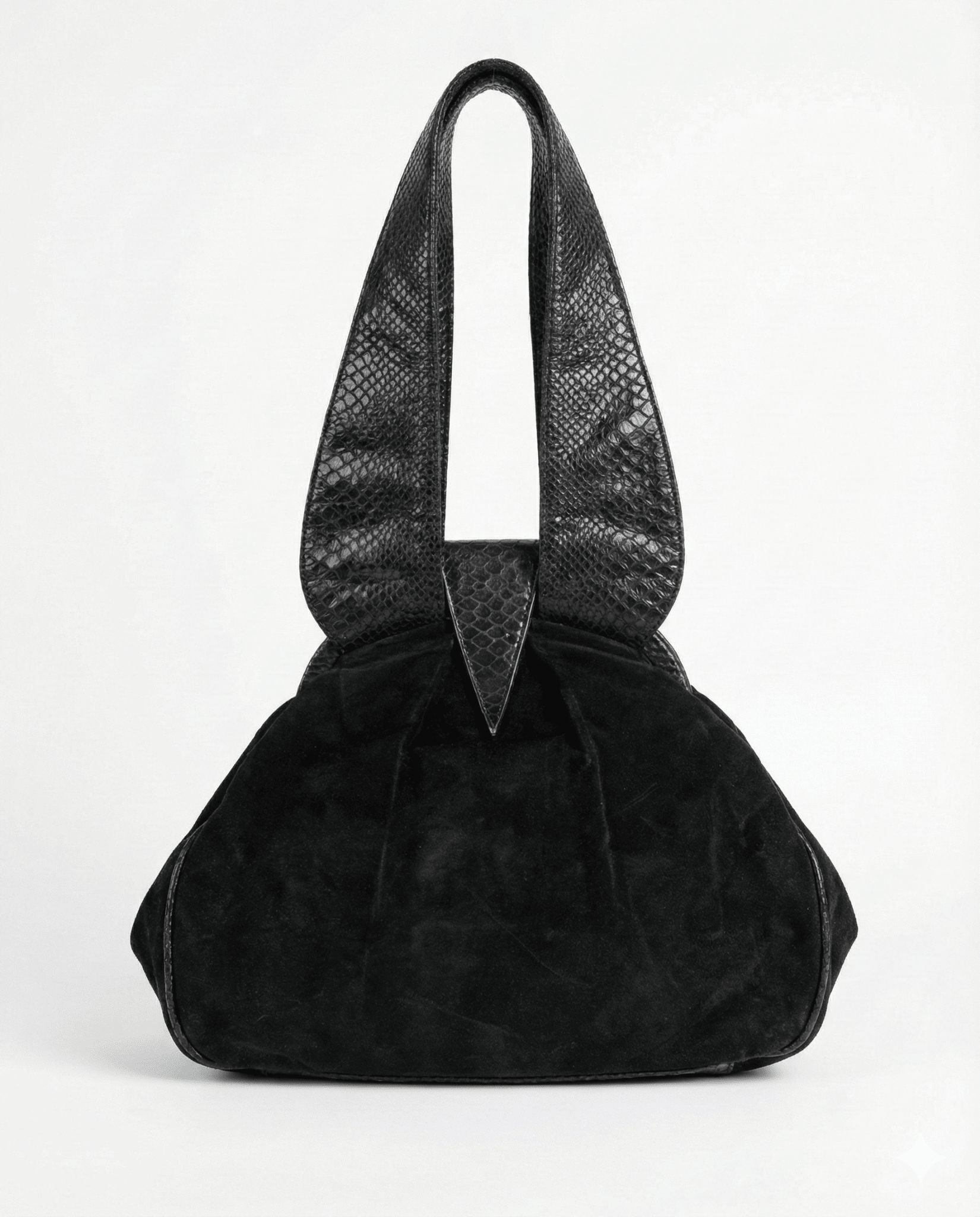 Leather Home Suede Handbag with Reptile Texture Handles - Funkify