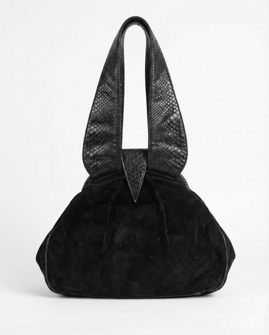 Leather Home Suede Handbag with Reptile Texture Handles - Funkify