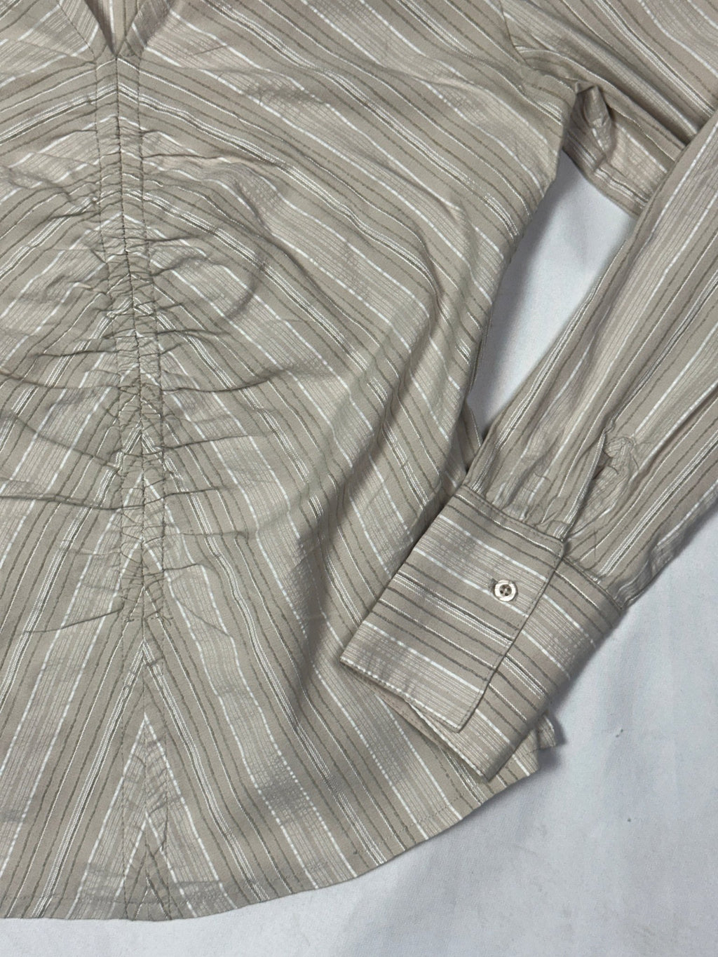 Livre Vintage Striped Ruched Fitted Blouse - Funkify