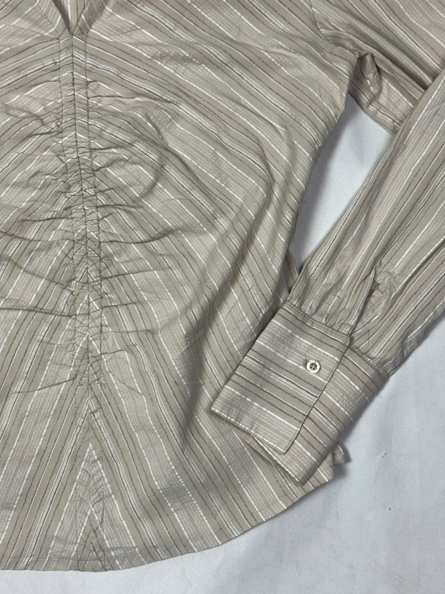 Livre Vintage Striped Ruched Fitted Blouse - Funkify