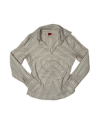 Livre Vintage Striped Ruched Fitted Blouse - Funkify