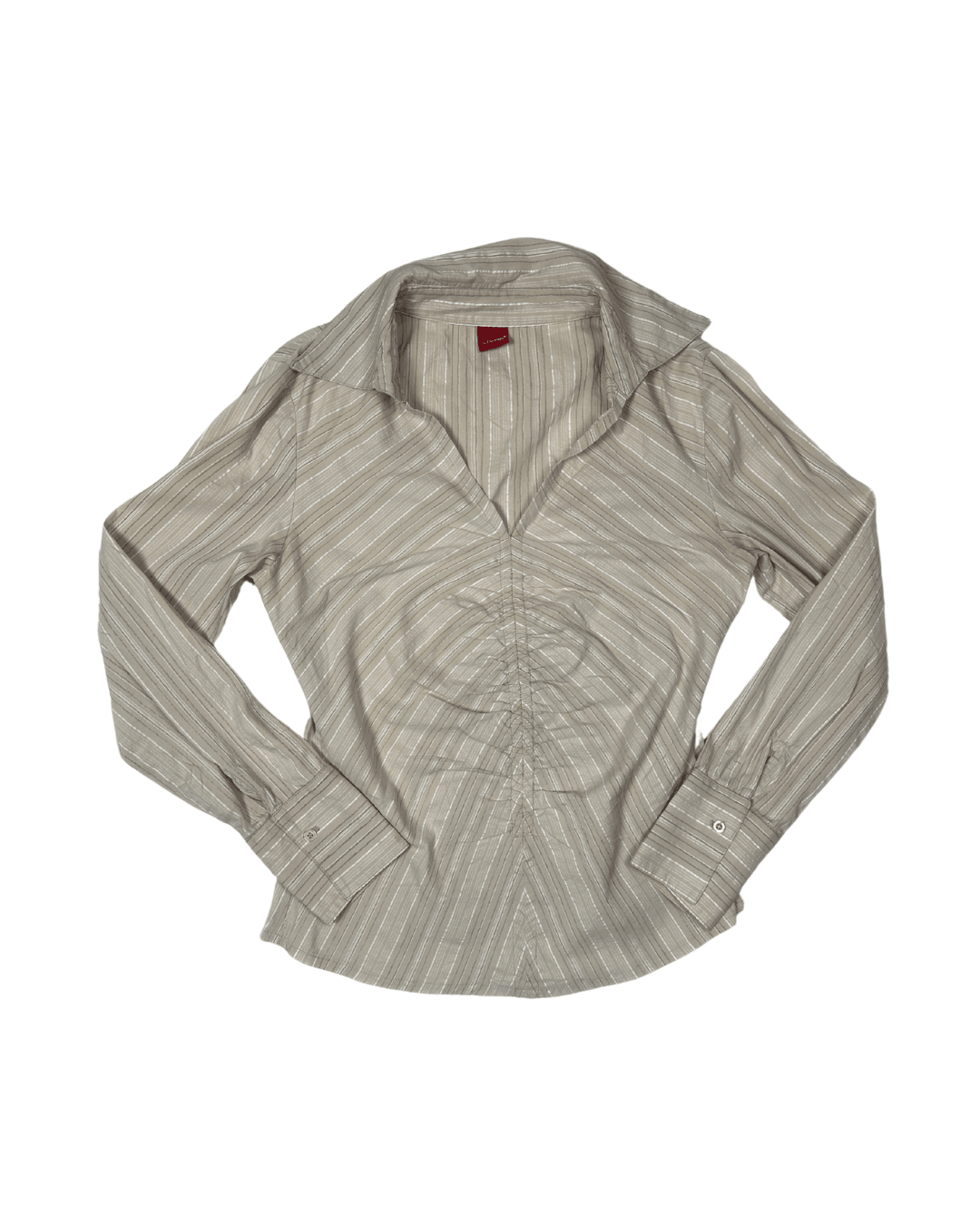 Livre Vintage Striped Ruched Fitted Blouse - Funkify