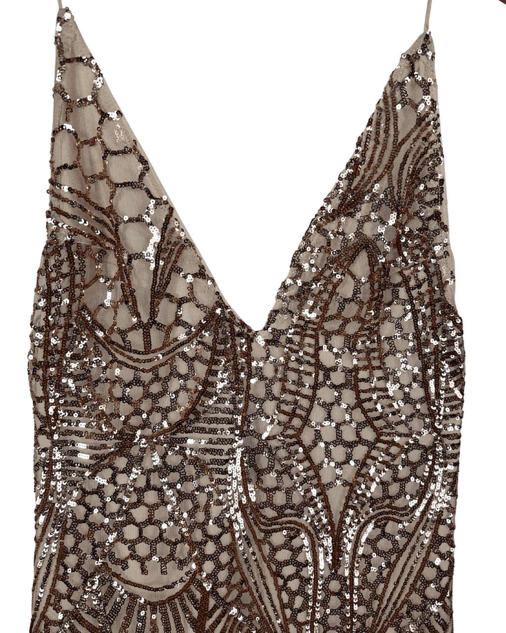 Love Triangle Sequin Embellished Cami Rose Gold Dress - Funkify