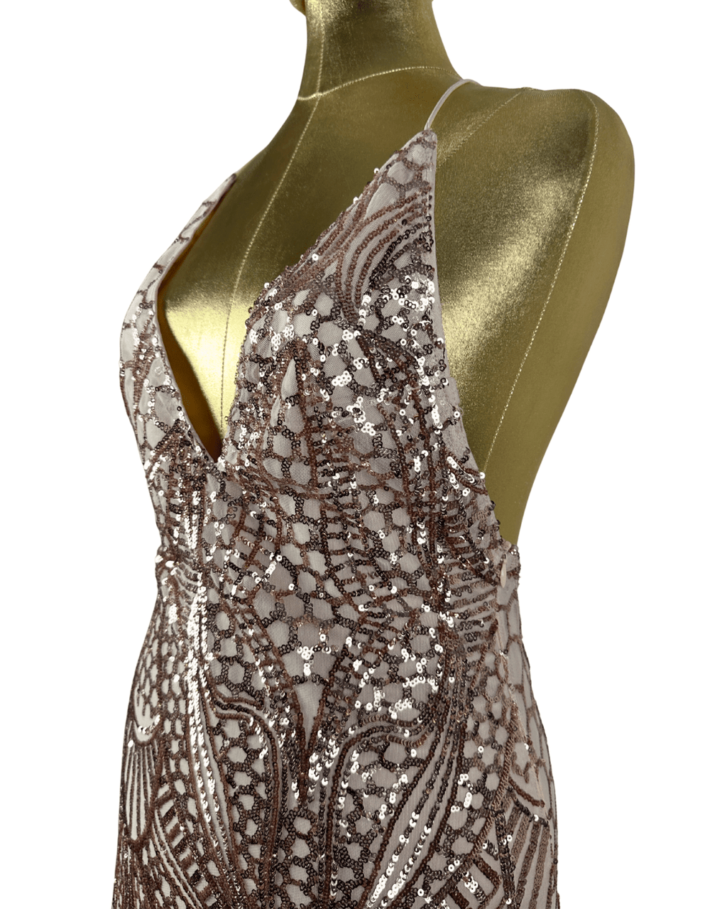Love Triangle Sequin Embellished Cami Rose Gold Dress - Funkify