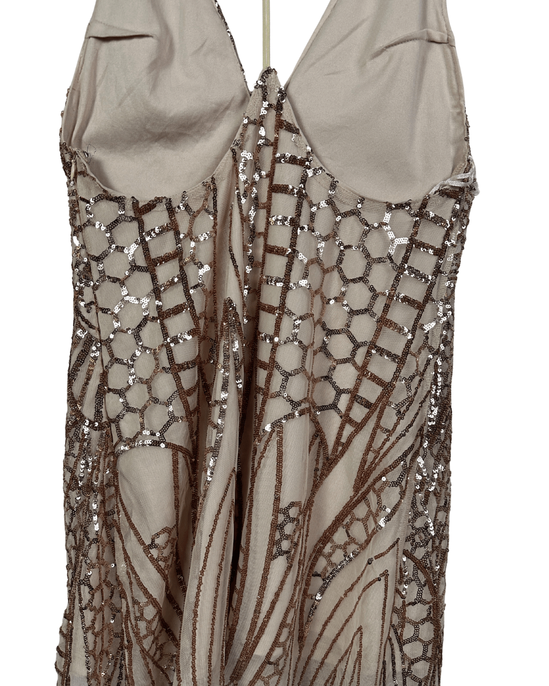 Love Triangle Sequin Embellished Cami Rose Gold Dress - Funkify