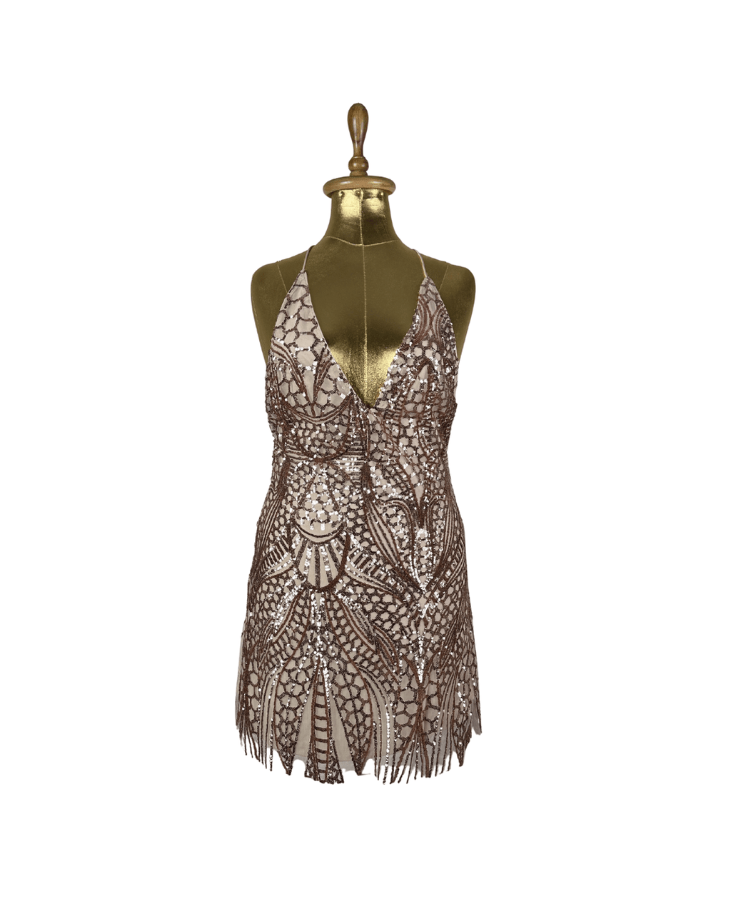 Love Triangle Sequin Embellished Cami Rose Gold Dress - Funkify