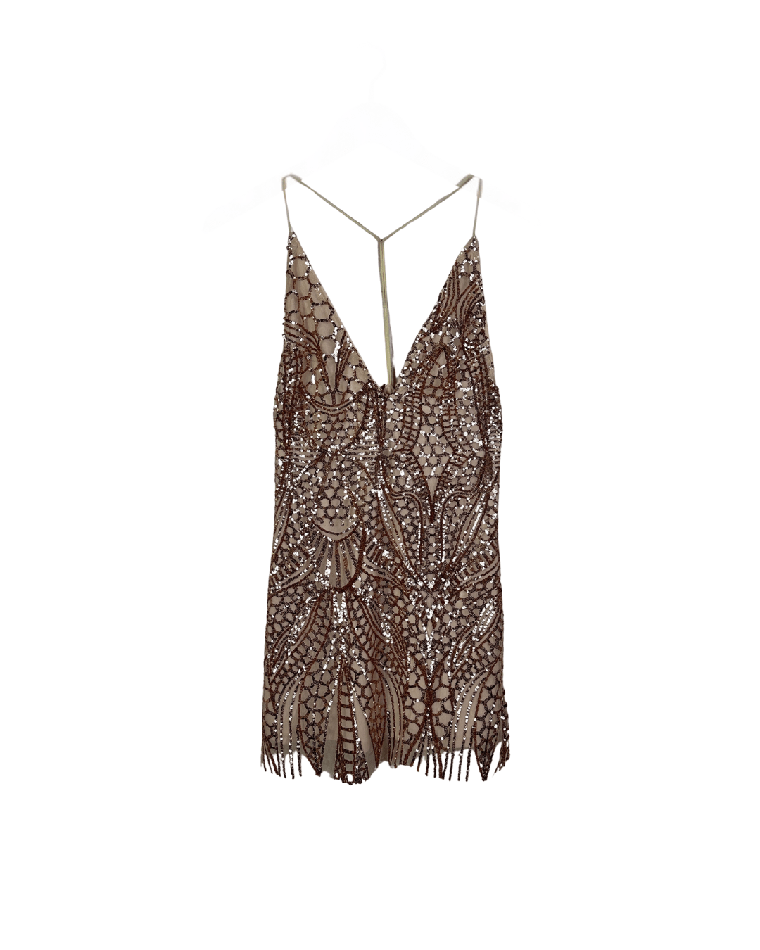 Love Triangle Sequin Embellished Cami Rose Gold Dress - Funkify