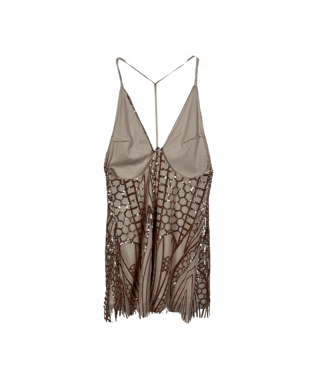 Love Triangle Sequin Embellished Cami Rose Gold Dress - Funkify