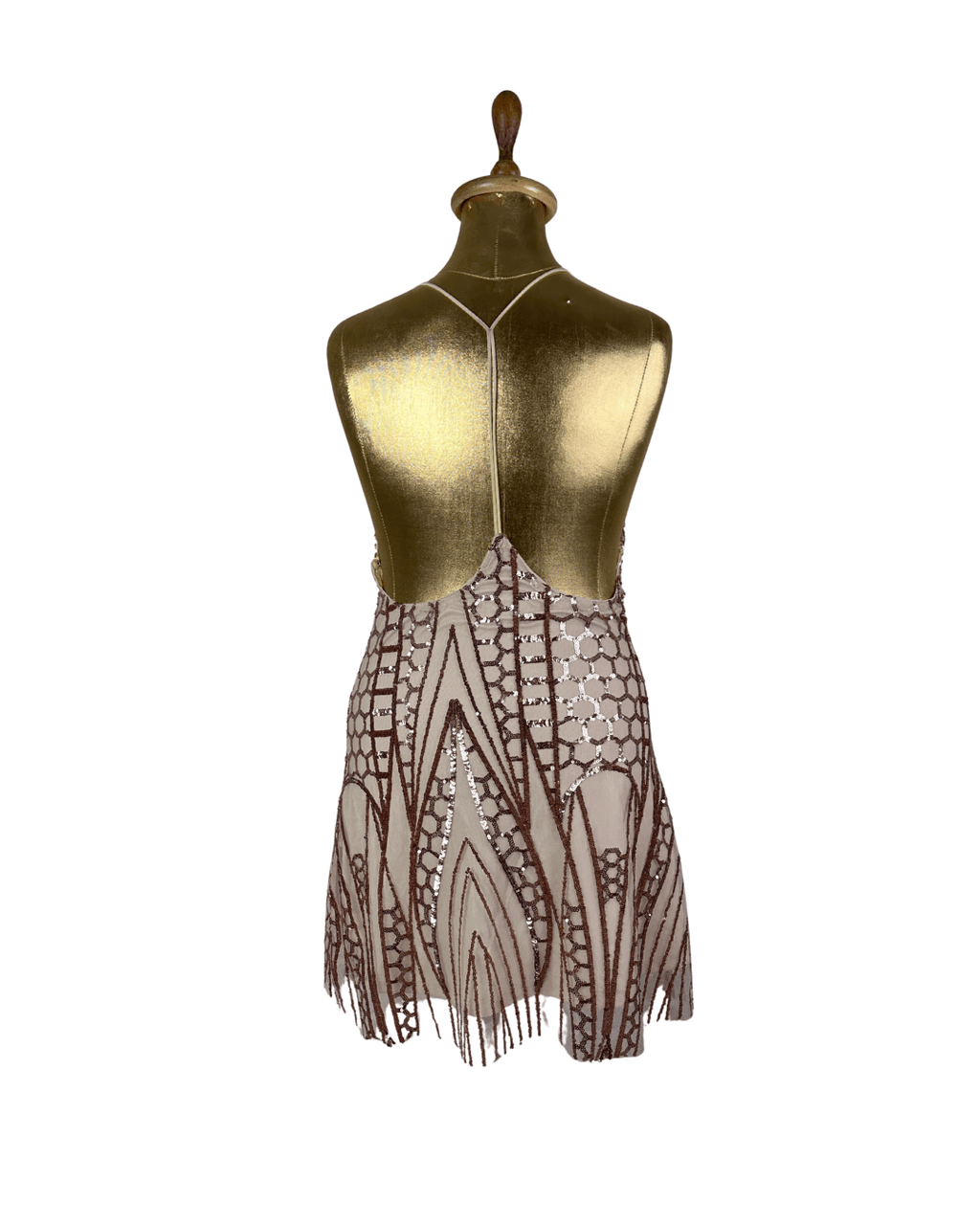 Love Triangle Sequin Embellished Cami Rose Gold Dress - Funkify
