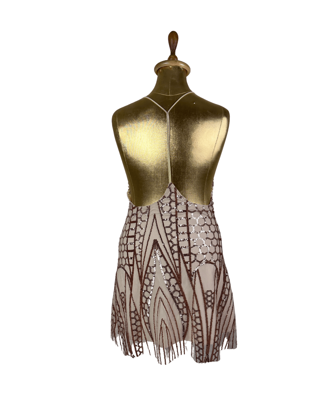 Love Triangle Sequin Embellished Cami Rose Gold Dress - Funkify
