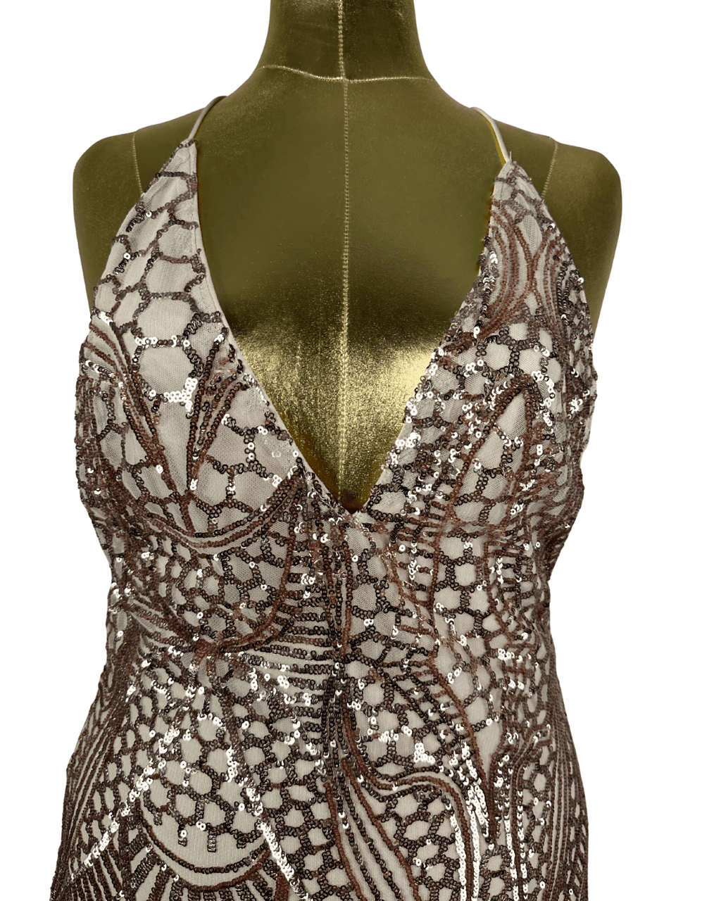 Love Triangle Sequin Embellished Cami Rose Gold Dress - Funkify