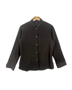 Mandarin Collar Brown Women's Shirt with Gold Crest Buttons - Funkify