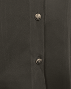 Mandarin Collar Brown Women's Shirt with Gold Crest Buttons - Funkify