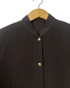 Mandarin Collar Brown Women's Shirt with Gold Crest Buttons - Funkify