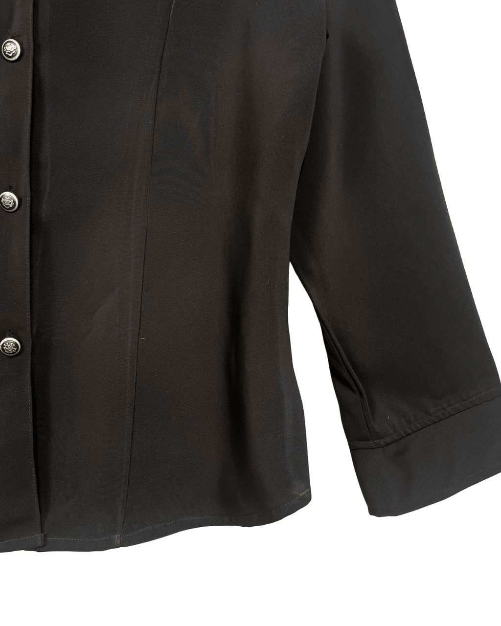 Mandarin Collar Brown Women's Shirt with Gold Crest Buttons - Funkify