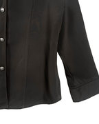 Mandarin Collar Brown Women's Shirt with Gold Crest Buttons - Funkify