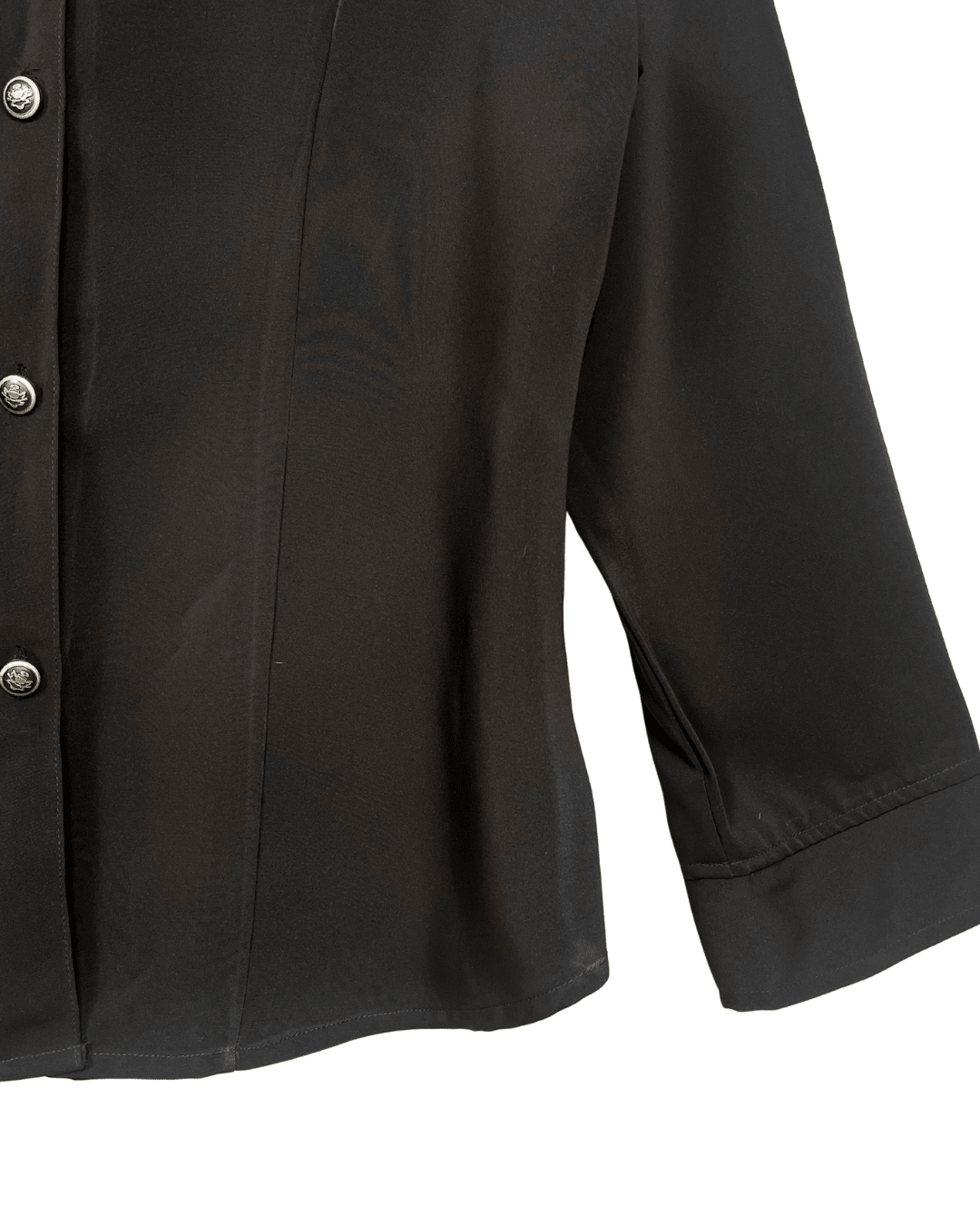 Mandarin Collar Brown Women's Shirt with Gold Crest Buttons - Funkify