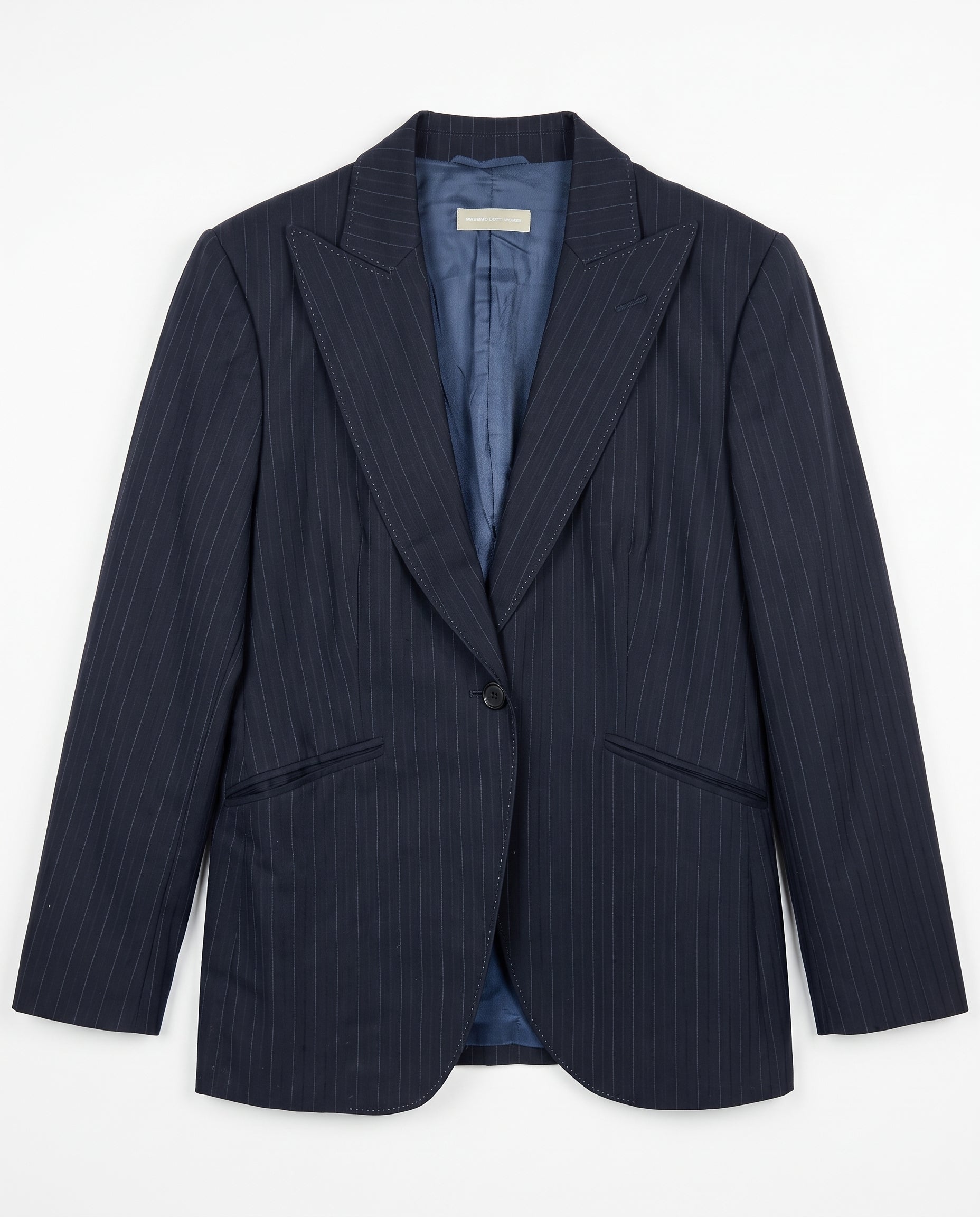 Massimo Dutti Navy Pinstripe Wool Women's Blazer