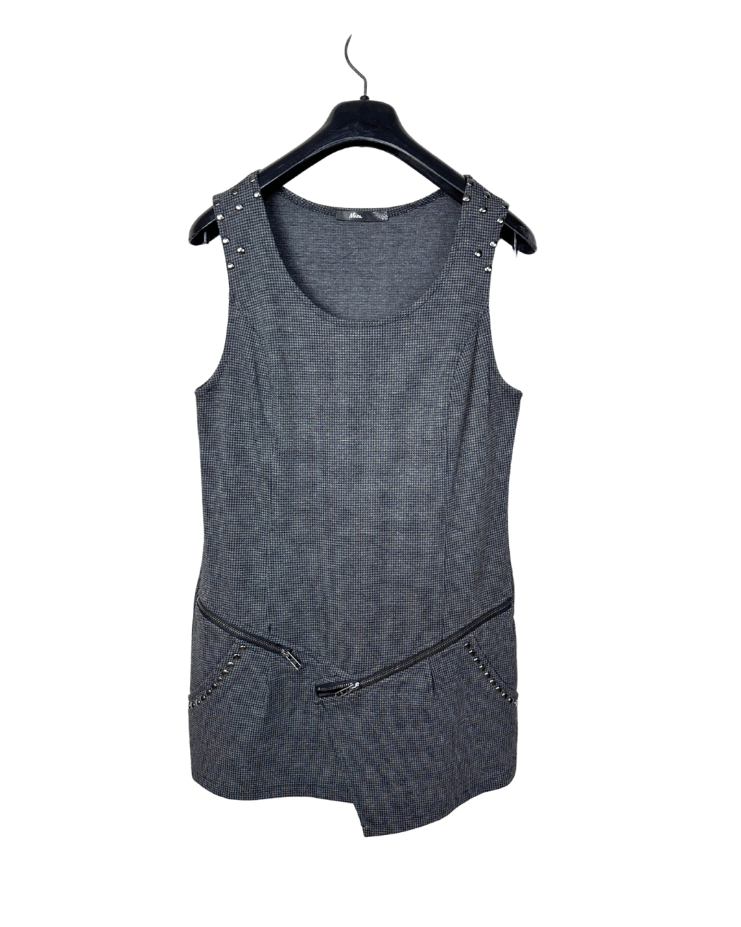 Mim Studded Asymmetrica Mini Dress with Zipper Details Small - Funkify
