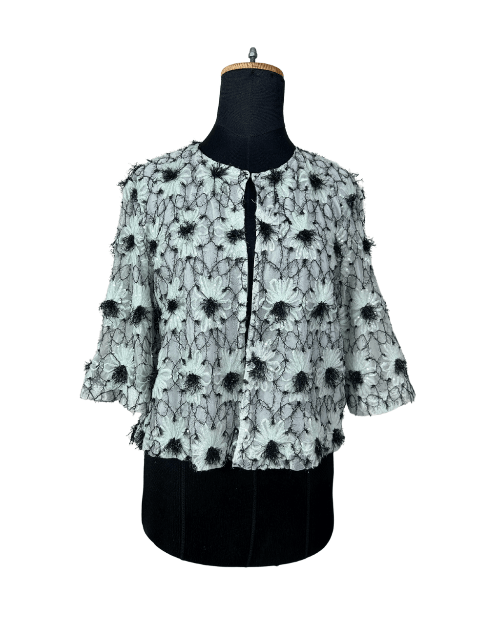 Mint Pastel Flower Appliqué Embroidered Open Front Top - Funkify