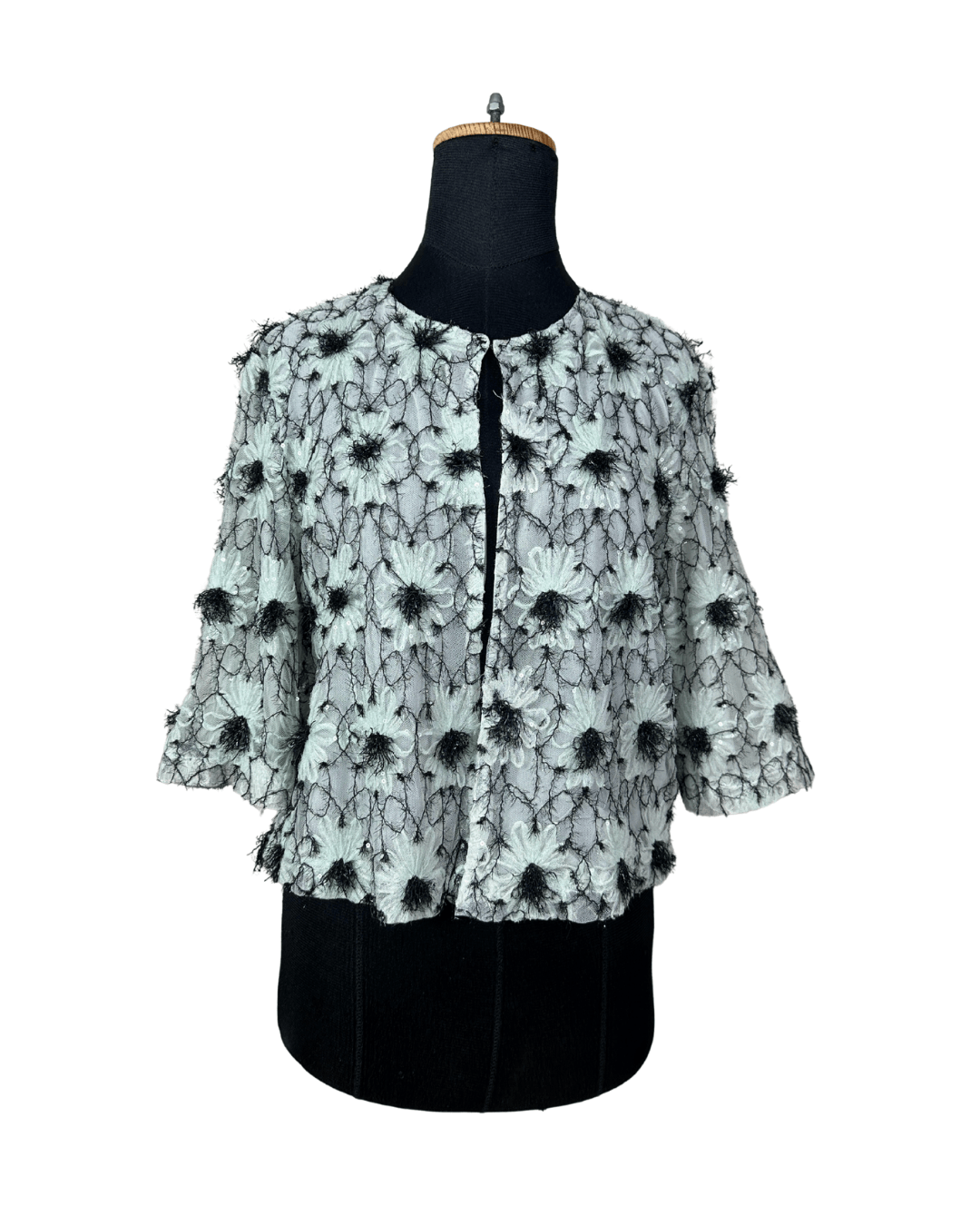 Mint Pastel Flower Appliqué Embroidered Open Front Top - Funkify