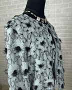 Mint Pastel Flower Appliqué Embroidered Open Front Top - Funkify