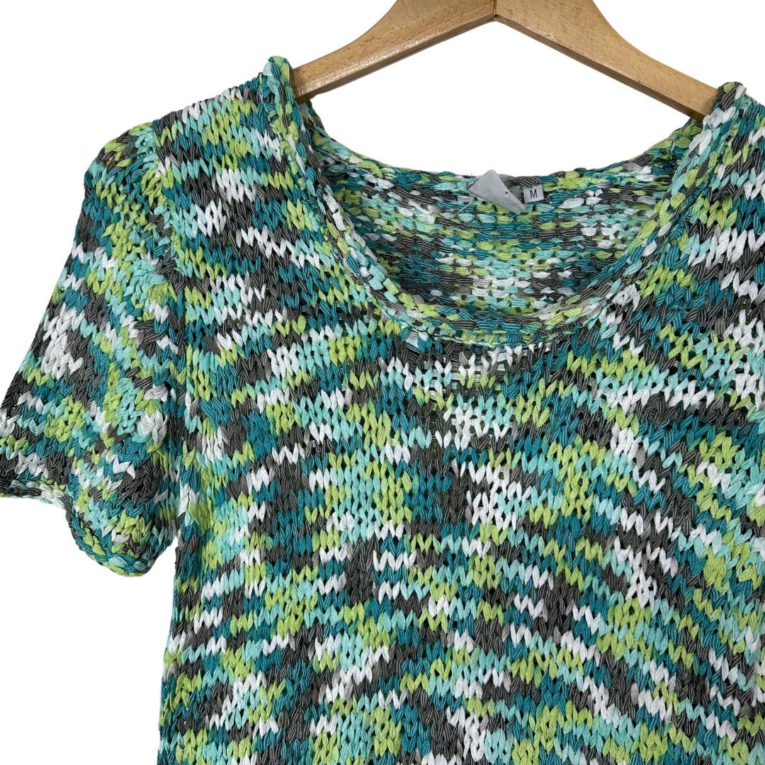 Miss Etam Green Crochet Women's Blouse Medium - Funkify
