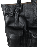 MNG Accessories Black Genuine Leather Tote Bag with Front Pockets - Funkify