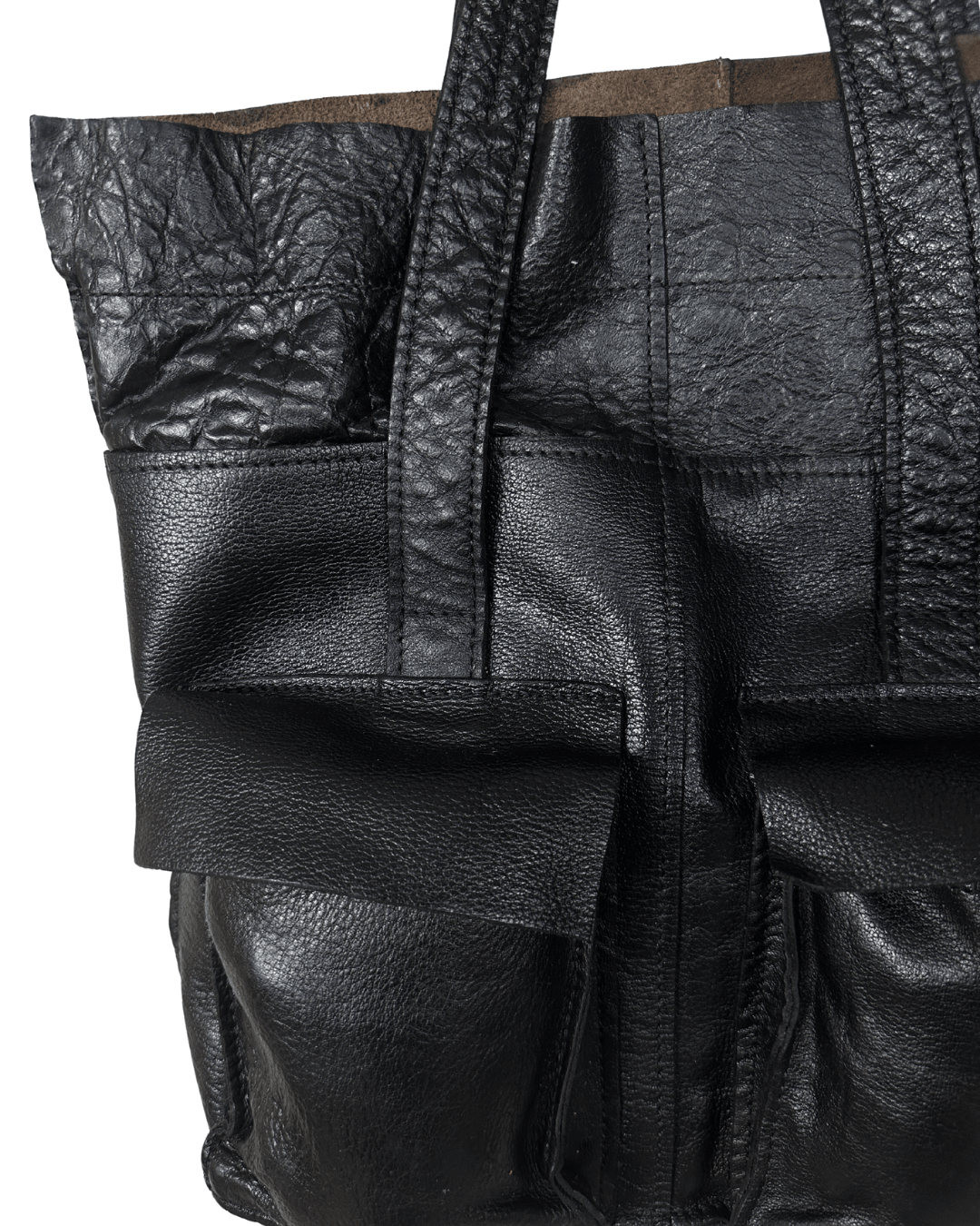 MNG Accessories Black Genuine Leather Tote Bag with Front Pockets - Funkify