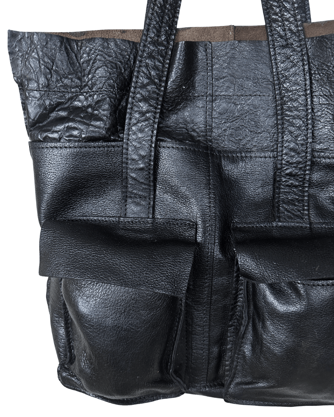 MNG Accessories Black Genuine Leather Tote Bag with Front Pockets - Funkify