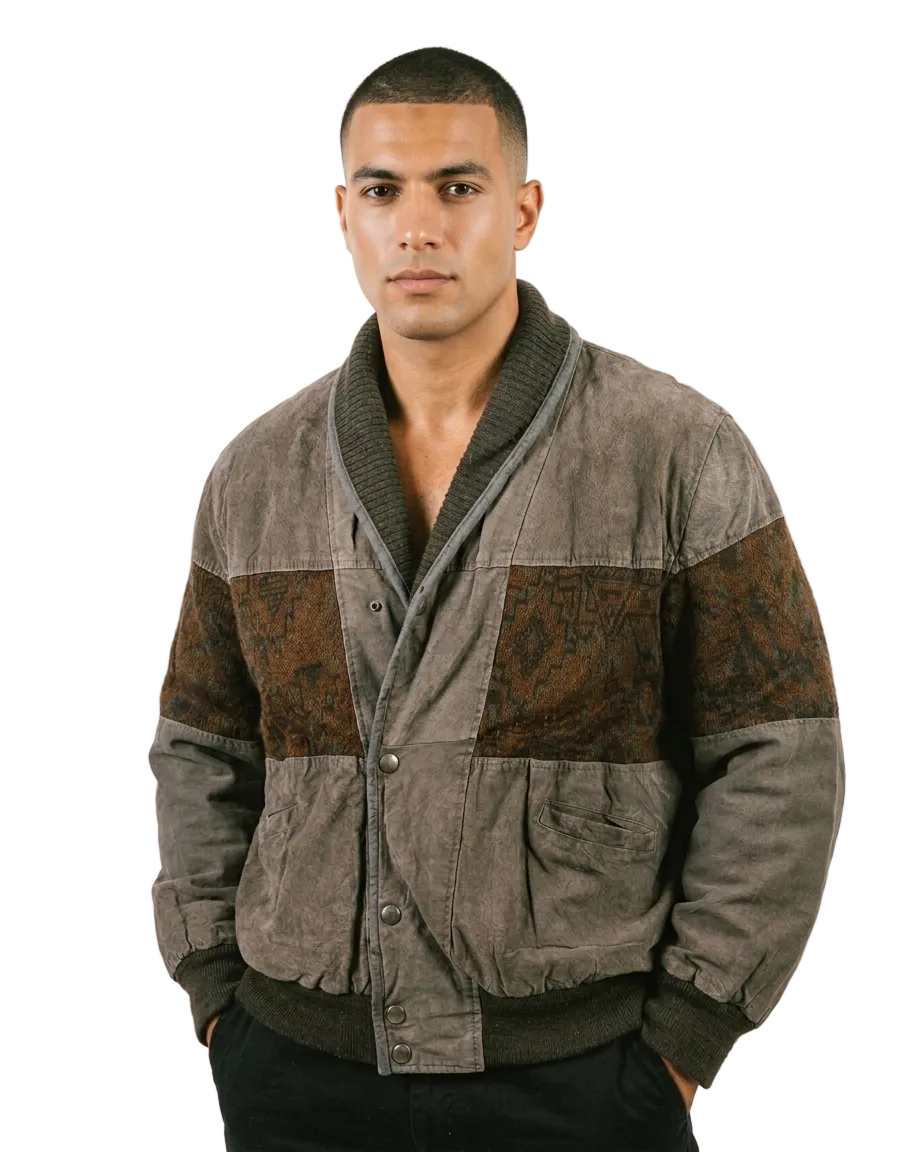 Vintage Genuine Suede Leather Bomber Jacket