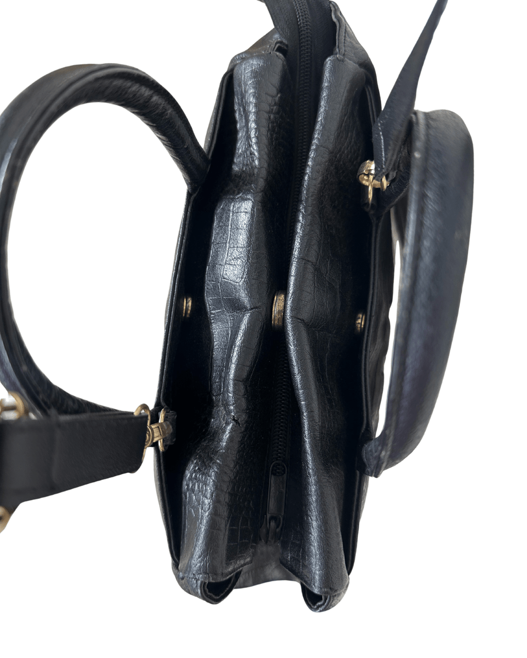 Moments Black Croc - Embossed Leather Handbag with Detachble Strap - Funkify