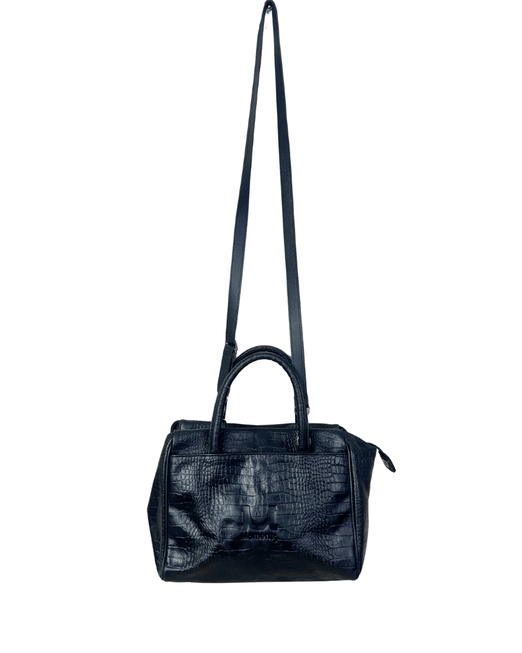 Moments Black Croc - Embossed Leather Handbag with Detachble Strap - Funkify