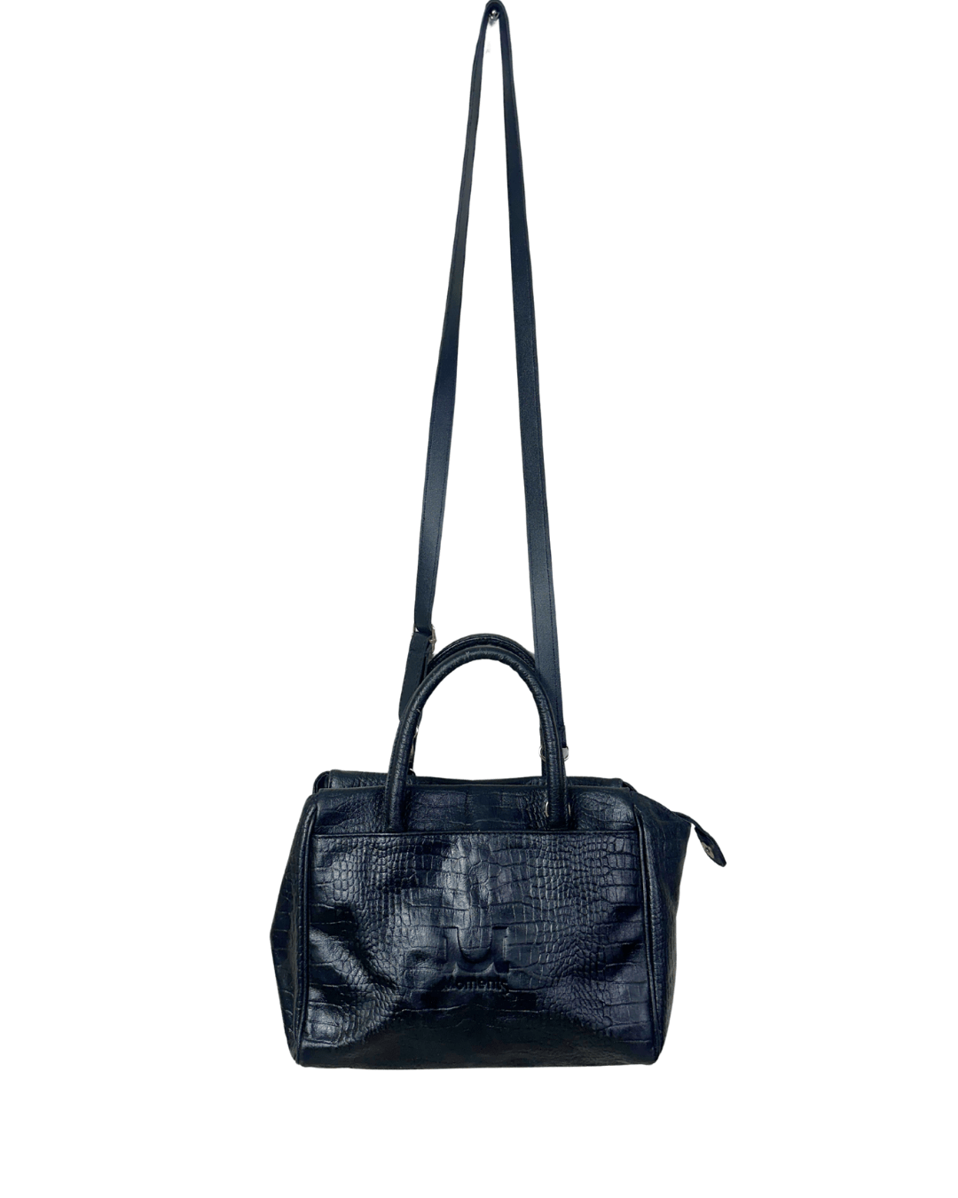 Moments Black Croc - Embossed Leather Handbag with Detachble Strap - Funkify
