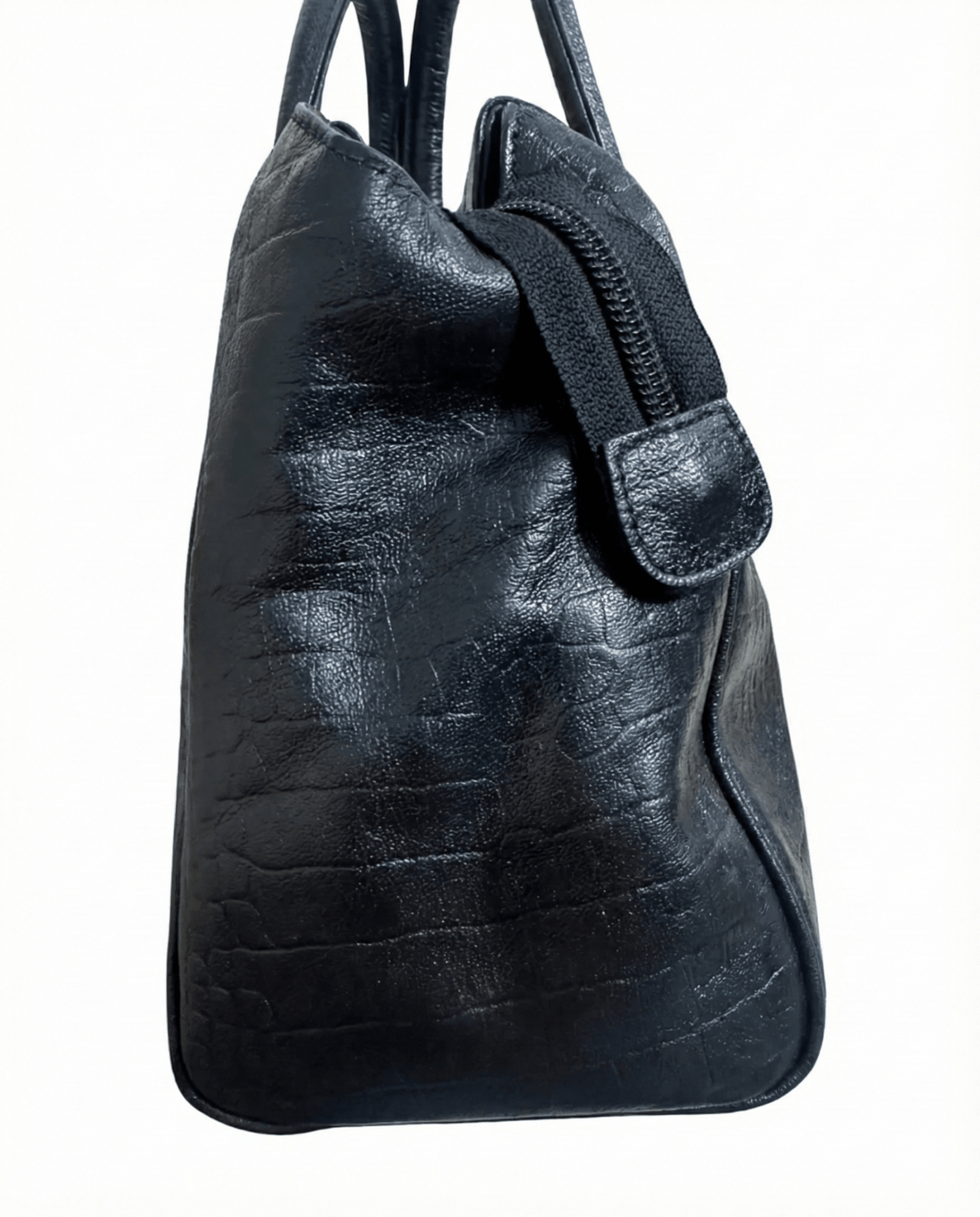 Moments Black Croc - Embossed Leather Handbag with Detachble Strap - Funkify