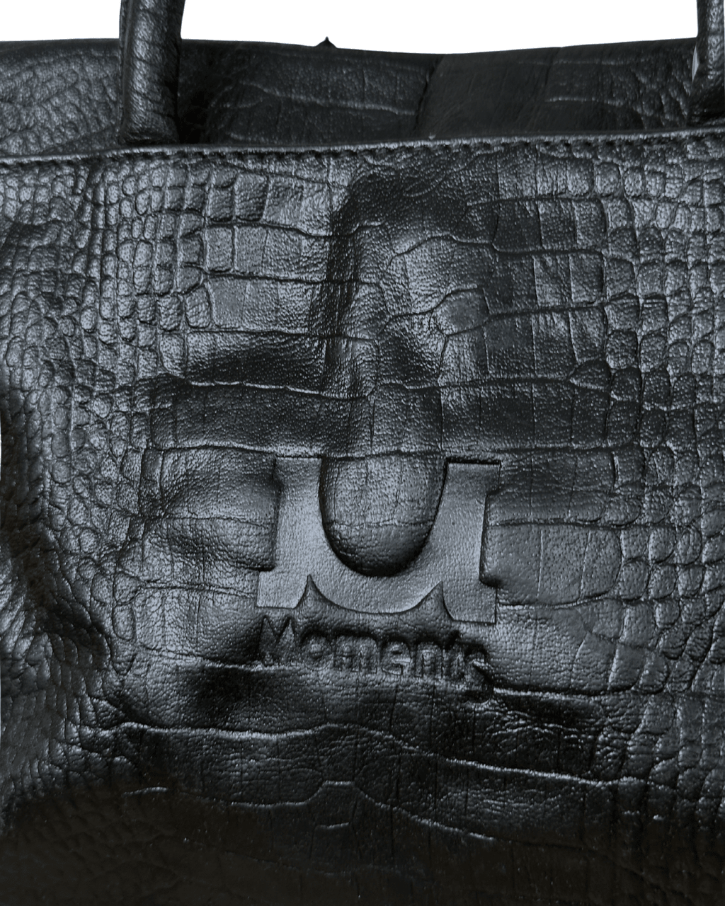 Moments Black Croc - Embossed Leather Handbag with Detachble Strap - Funkify
