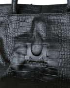Moments Black Croc - Embossed Leather Handbag with Detachble Strap - Funkify