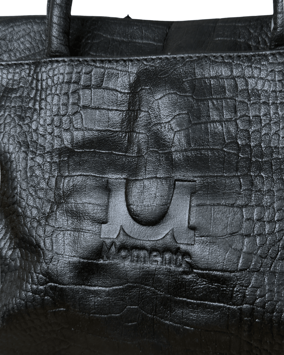 Moments Black Croc - Embossed Leather Handbag with Detachble Strap - Funkify