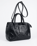 Moments Black Croc - Embossed Leather Handbag with Detachble Strap - Funkify