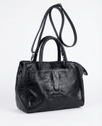 Moments Black Croc - Embossed Leather Handbag with Detachble Strap - Funkify
