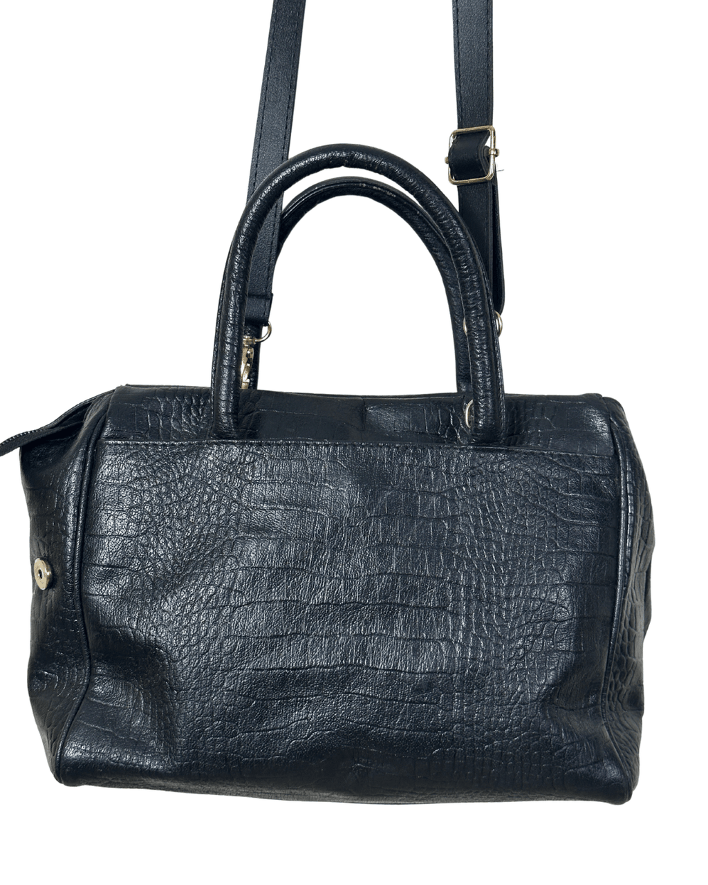 Moments Black Croc - Embossed Leather Handbag with Detachble Strap - Funkify