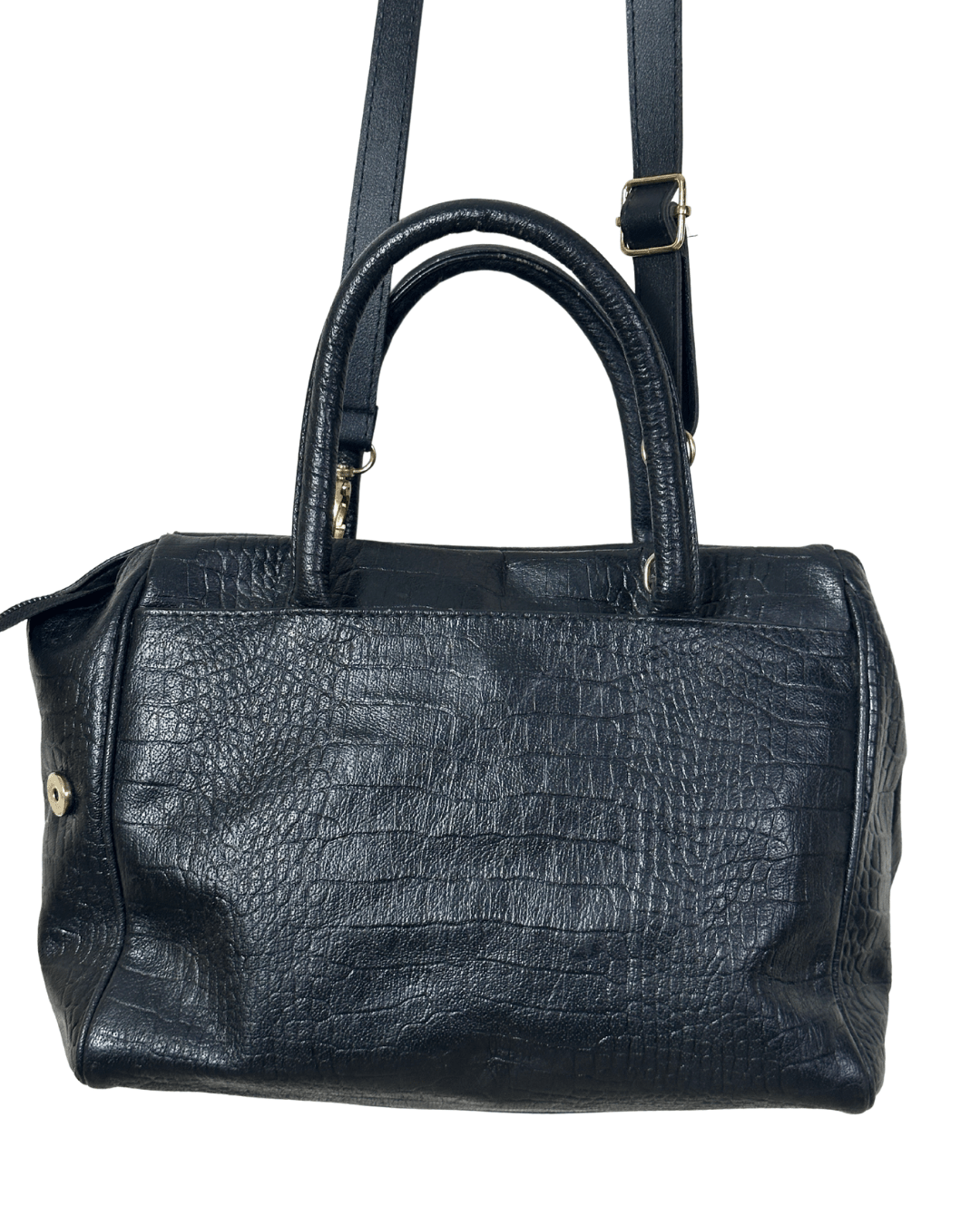 Moments Black Croc - Embossed Leather Handbag with Detachble Strap - Funkify