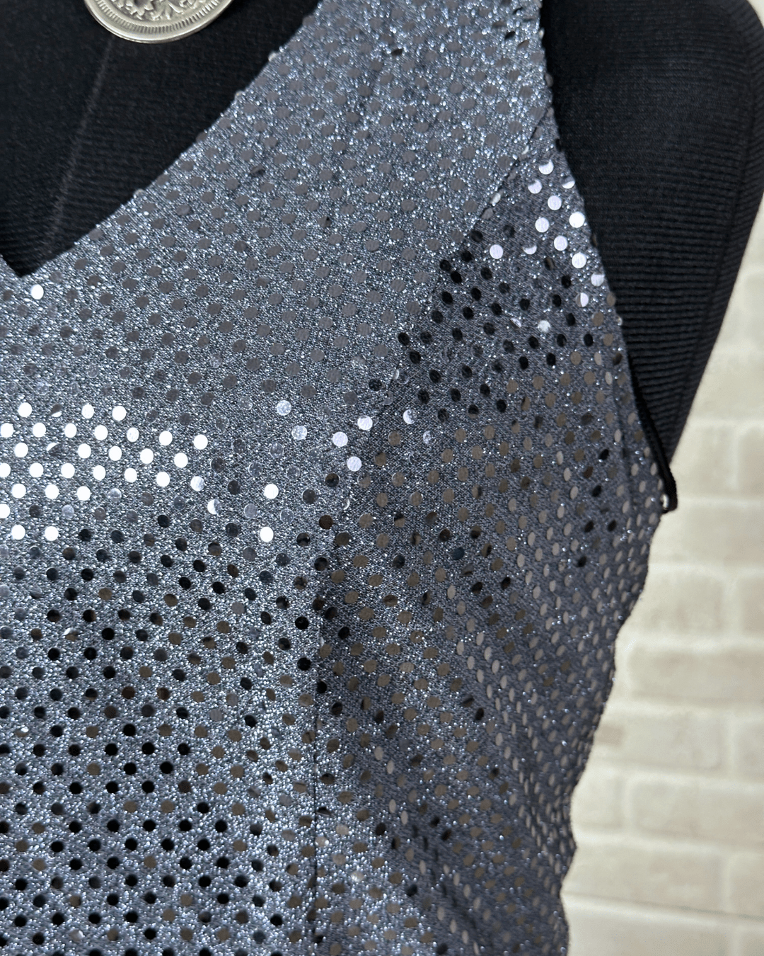 Montego Silver Sequin Halter Top – XS/S - Funkify
